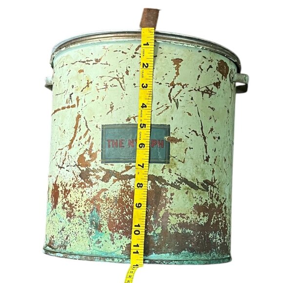 Antique "The Nymph" Large Decorative 12" Metal Stock Pot w/Handles & Affixed Lid - Picture 8 of 11